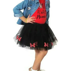 Disney Minnie Mouse Girls Skirt Size 5/6 Lined Tule Tutu Black Red